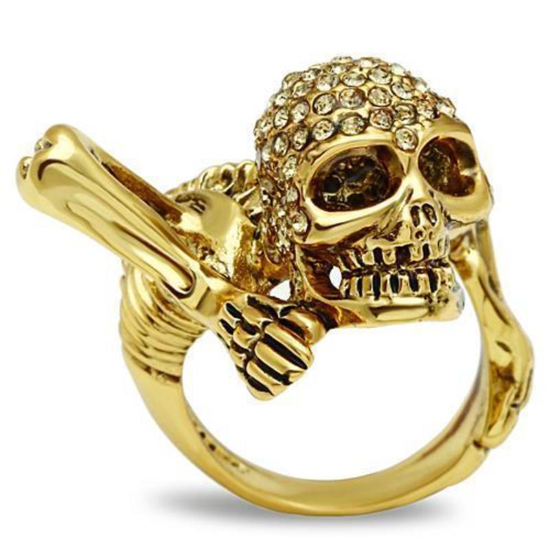 Gold White Metal Ring with Top Grade Crystal in Citrine Yellow