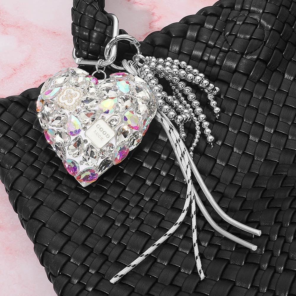 Crystal Embellished Heart Charm Tassel Keychain Bag Charm