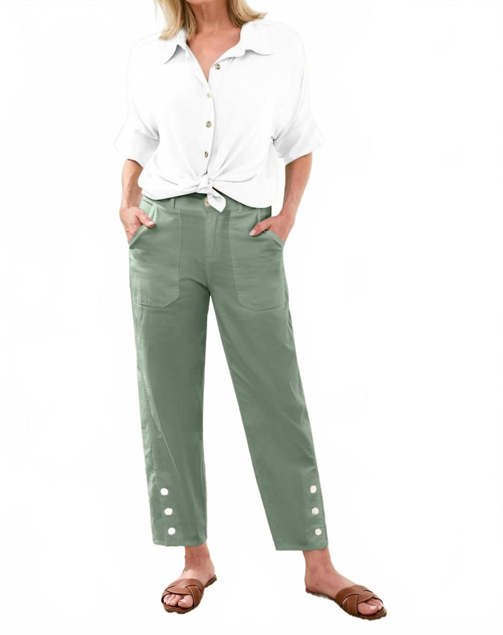 Stretch Slub Barrel Ankle Pant In Moss