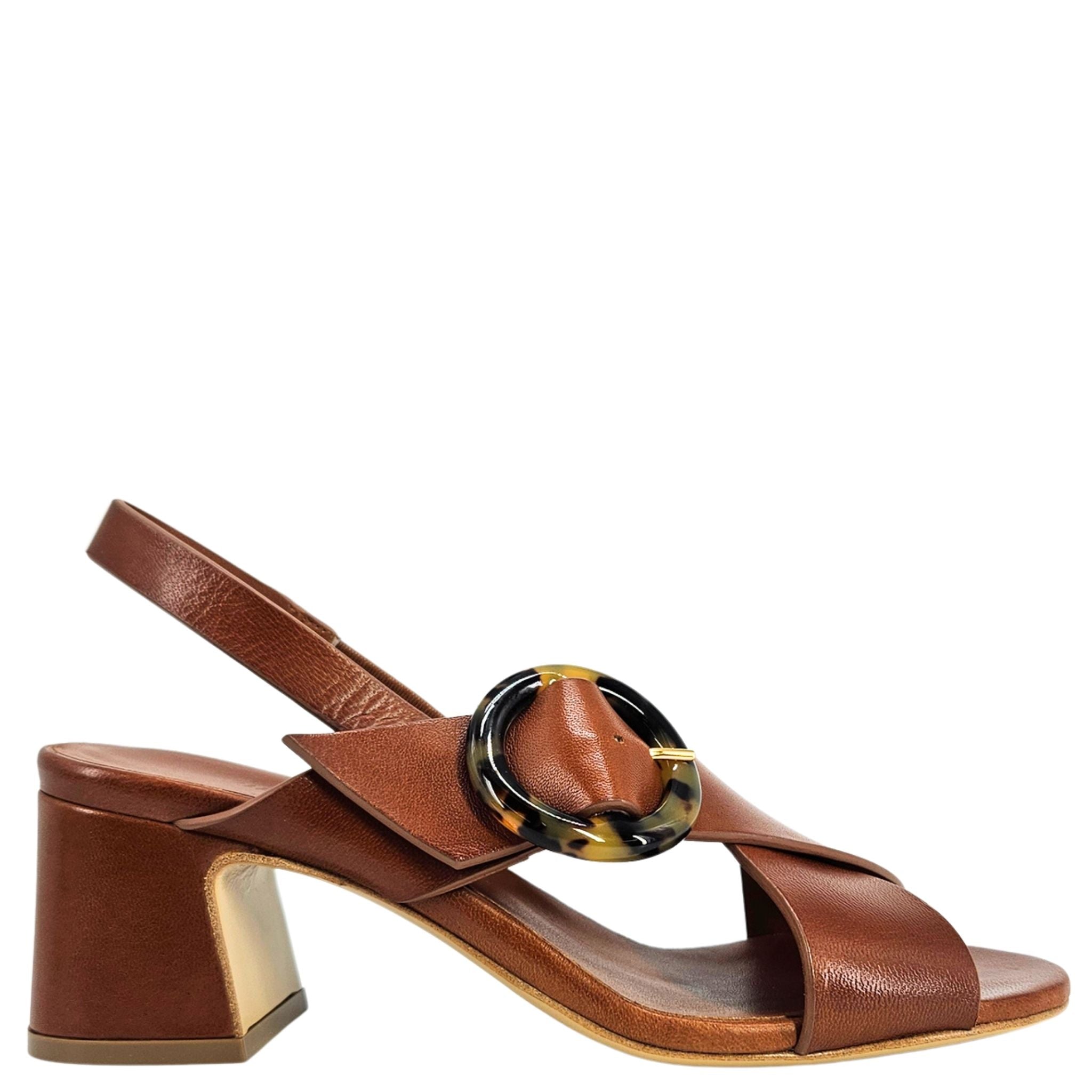 Leather Block Heel Singback Sandal