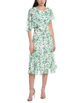 Maison Tara Printed Chiffon 3/4 Sleeve Midi Dress