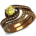 IP Coffee light Stainless Steel Ring with AAA Grade CZ in Topaz