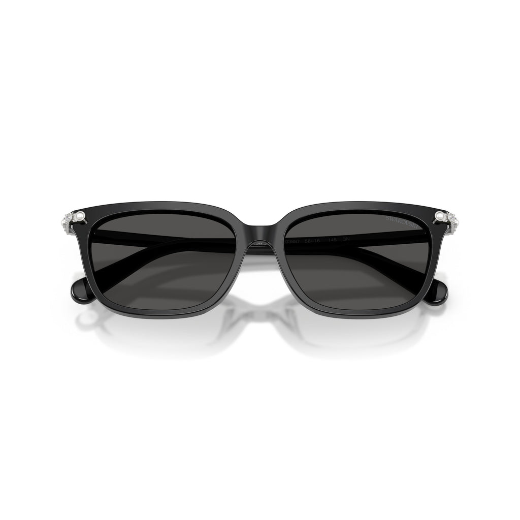 0Sk6064D Rectangular Black Acetate Sunglasses with Crystal-Embellished Hinges
