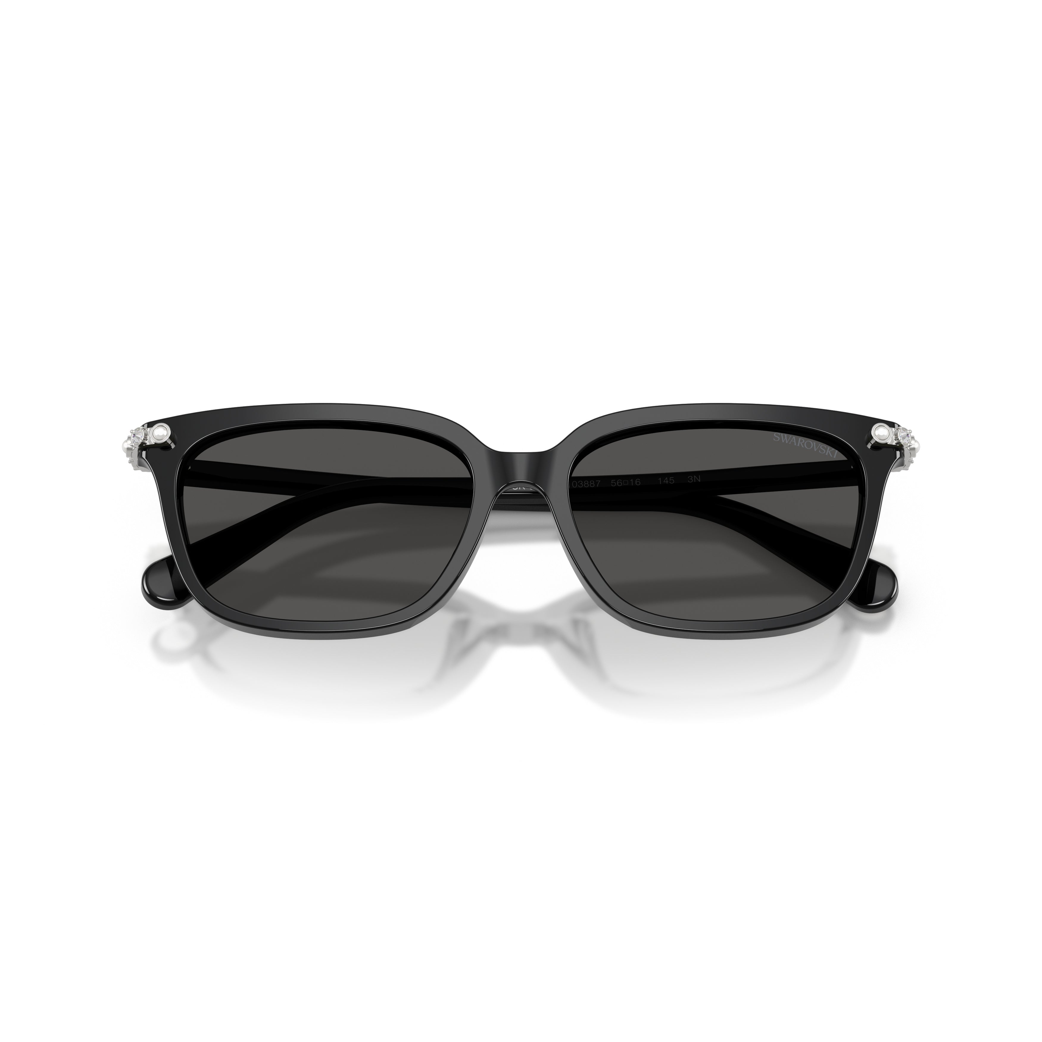 0Sk6064D Rectangular Black Acetate Sunglasses with Crystal-Embellished Hinges