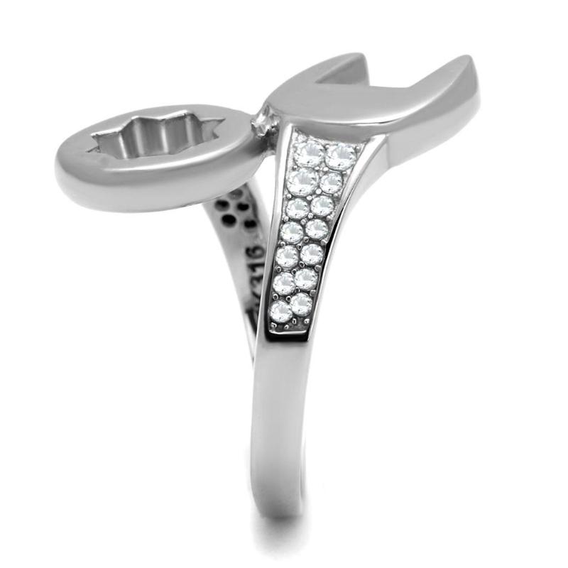 High polished (no plating) Stainless Steel Ring with AAA Grade CZ in Clear