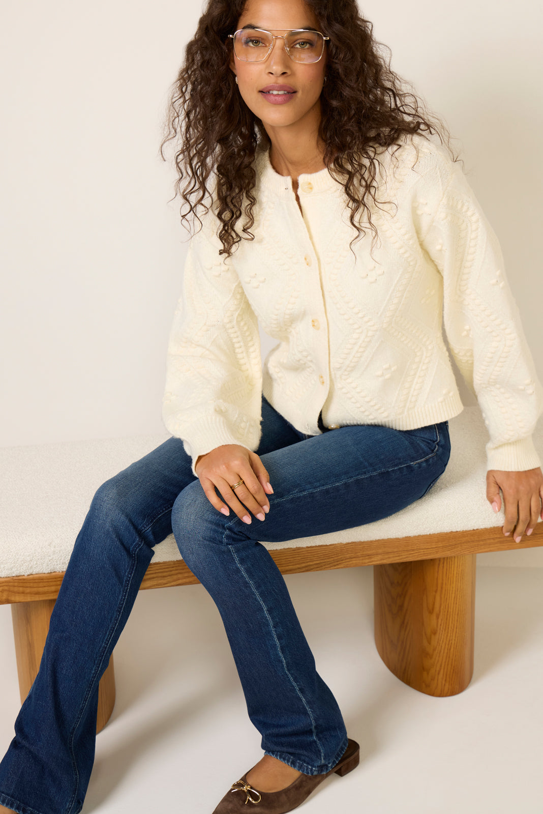 Women's Kitty Bobble Crew Cardigan