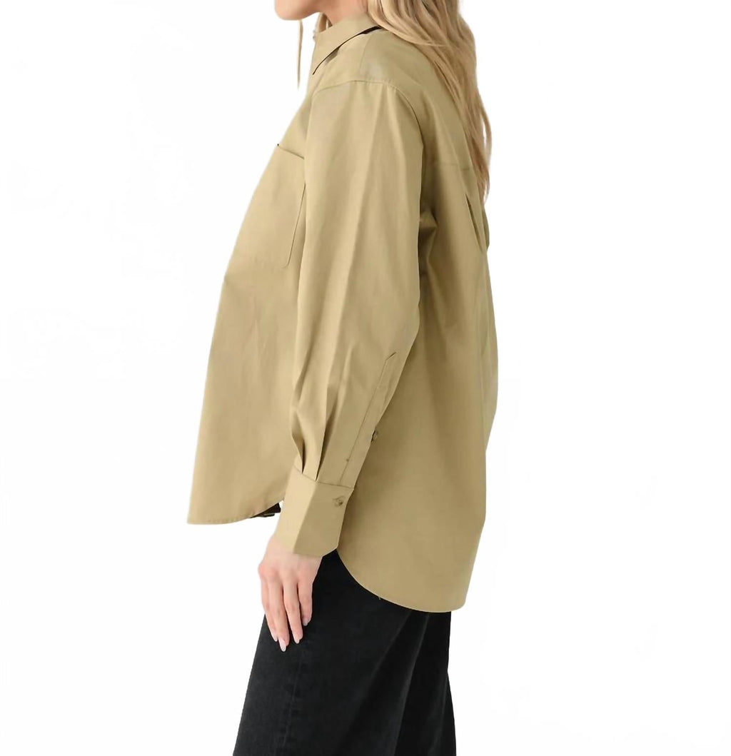 Oversized Shirt With Faux Leather In Cobblestone