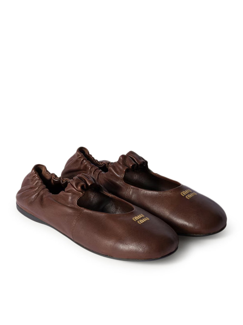 Miu Miu Women Nappa Ruched Ballet Flats