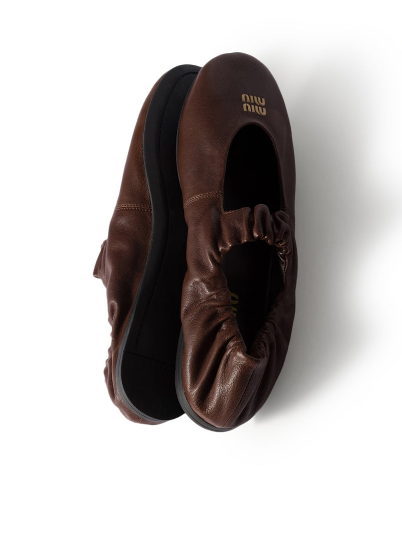 Miu Miu Women Nappa Ruched Ballet Flats