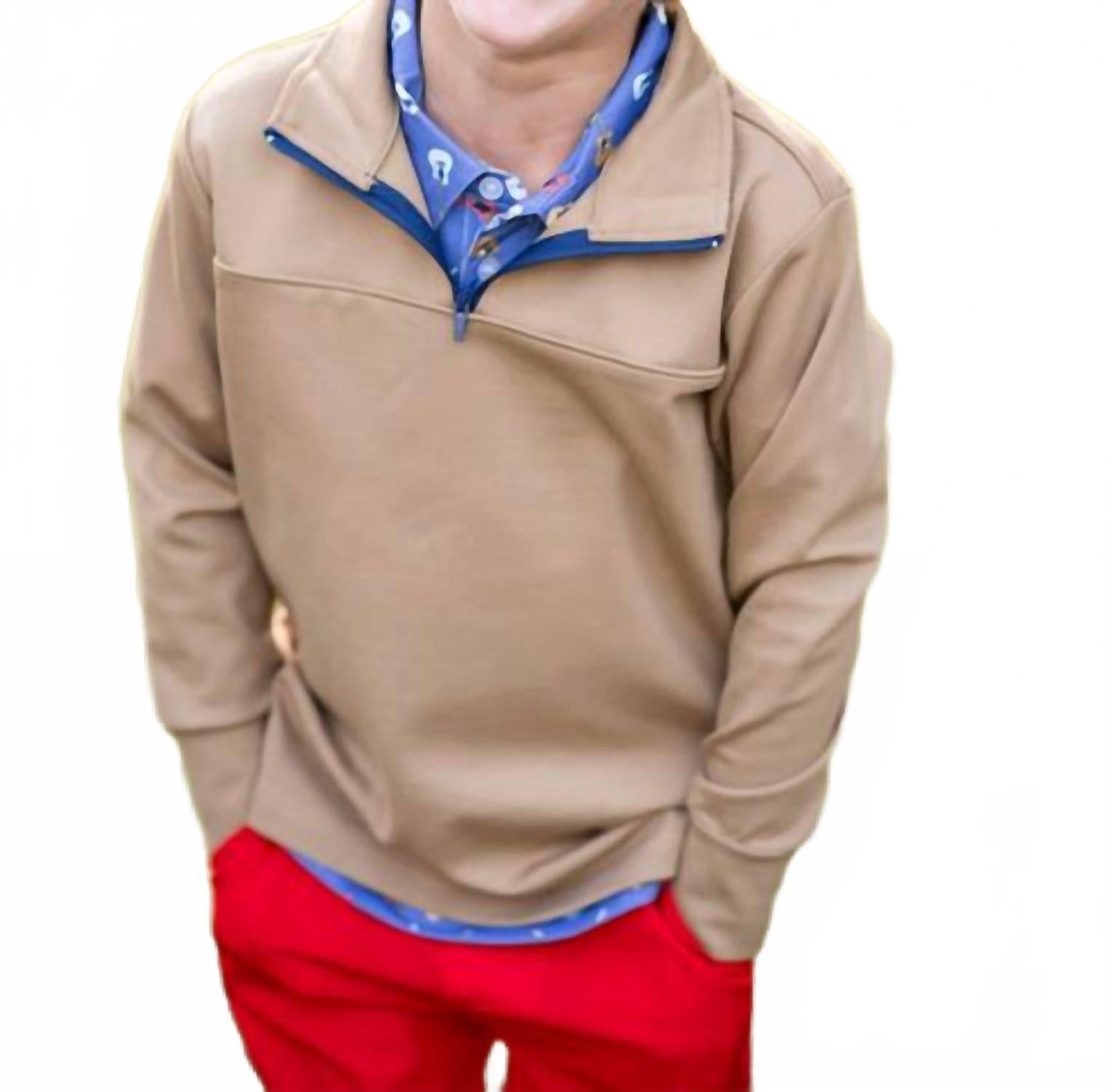 Quarter Zip Performance Pullover Top In Khaki