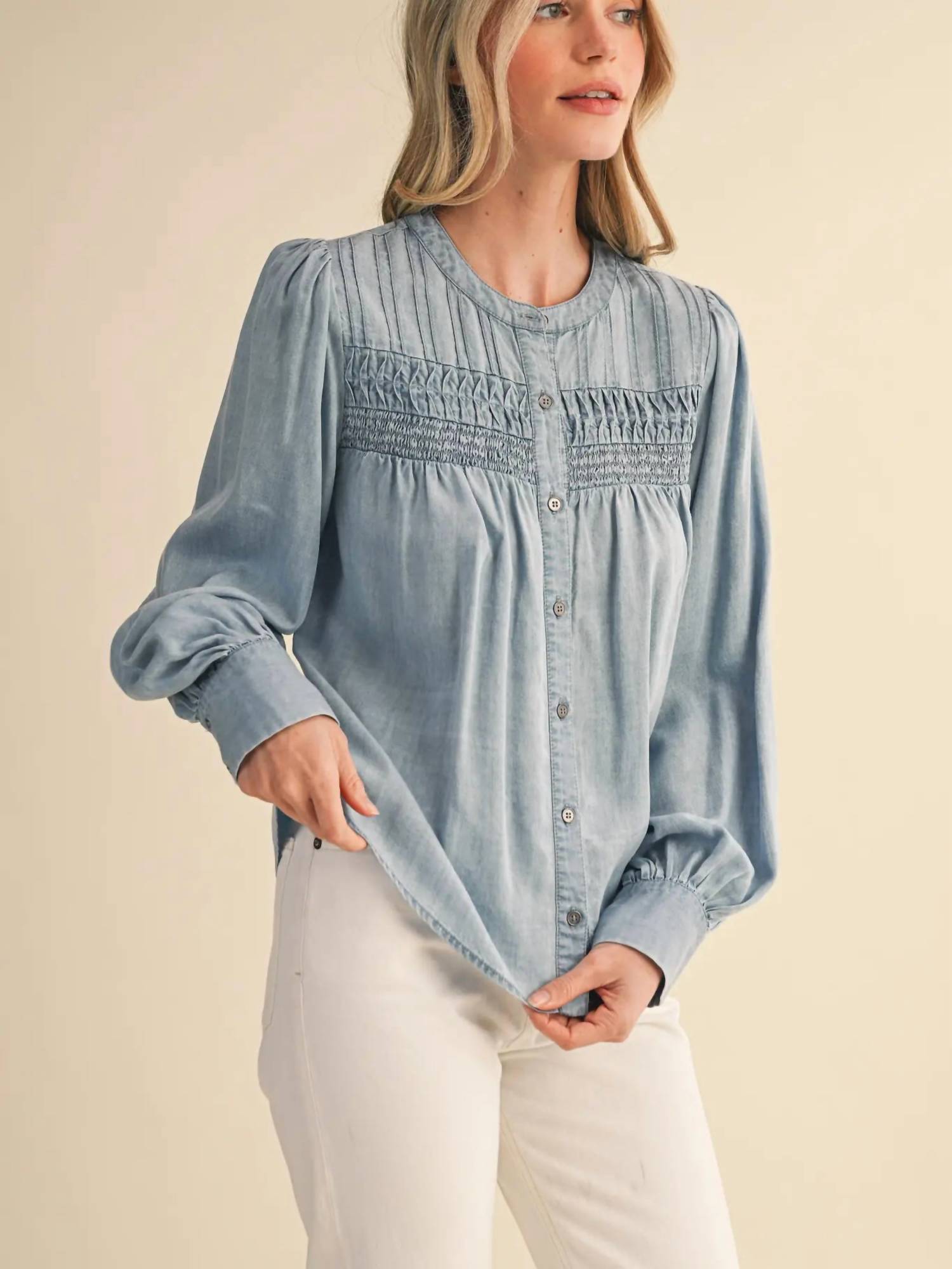 Heritage Smocked Denim Blouse In Blue