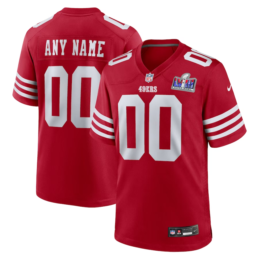 Men's San Francisco 49ers Scarlet Super Bowl LVIII Patch Custom Game Jersey1