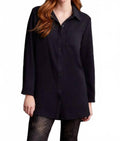 Pebbled Crepe Roll Sleeve Tunic Top In Black