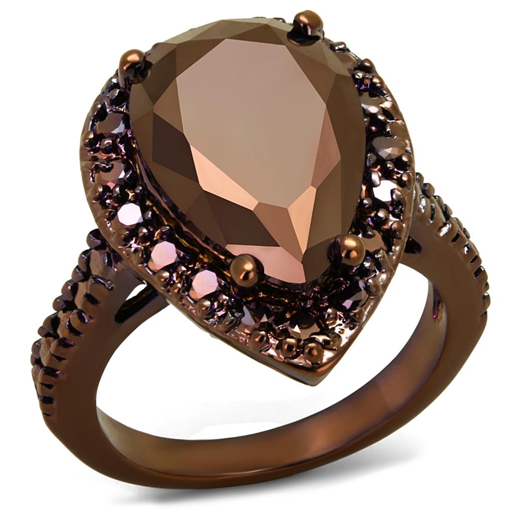 IP Coffee light Brass Ring with AAA Grade CZ in Light Coffee