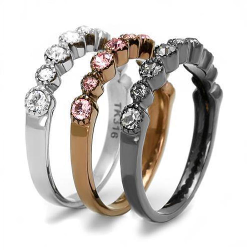 IP Light Black & IP Light coffee Stainless Steel Ring with Top Grade Crystal in Multi Color
