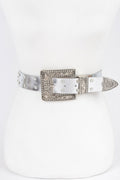 Rhinestone Buckle Metallic Plus Size Belt W/chain