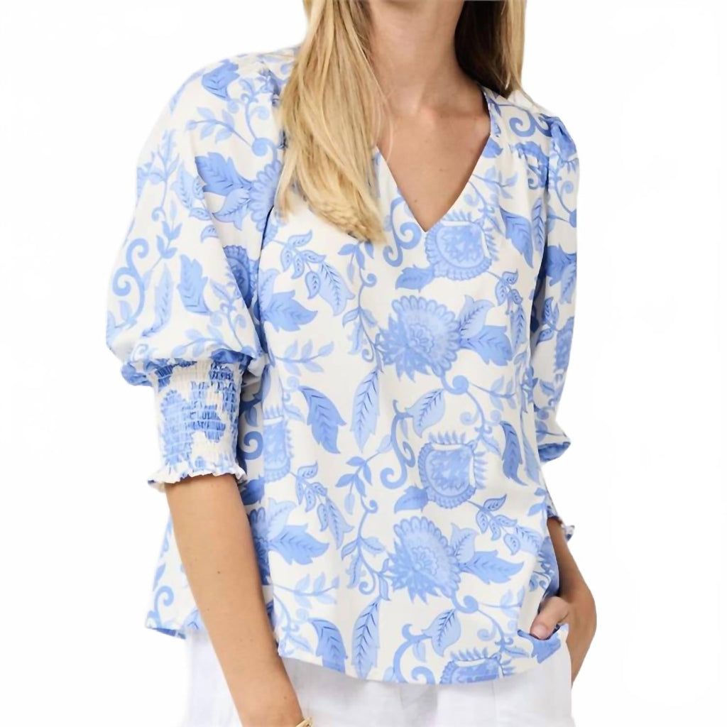 Ashlyn Porcelain Vines Top In Blue