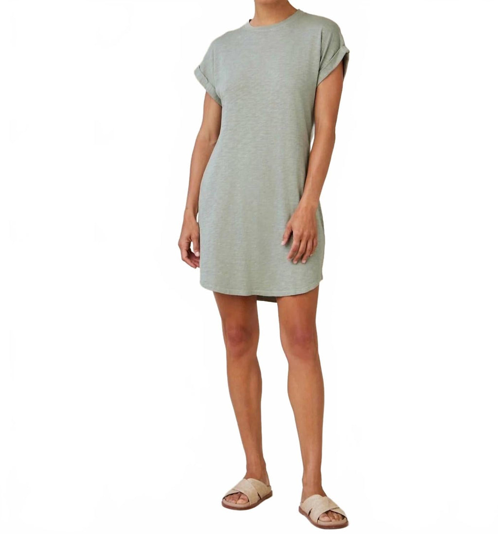 Roll Sleeve T-Shirt Dress In Olive