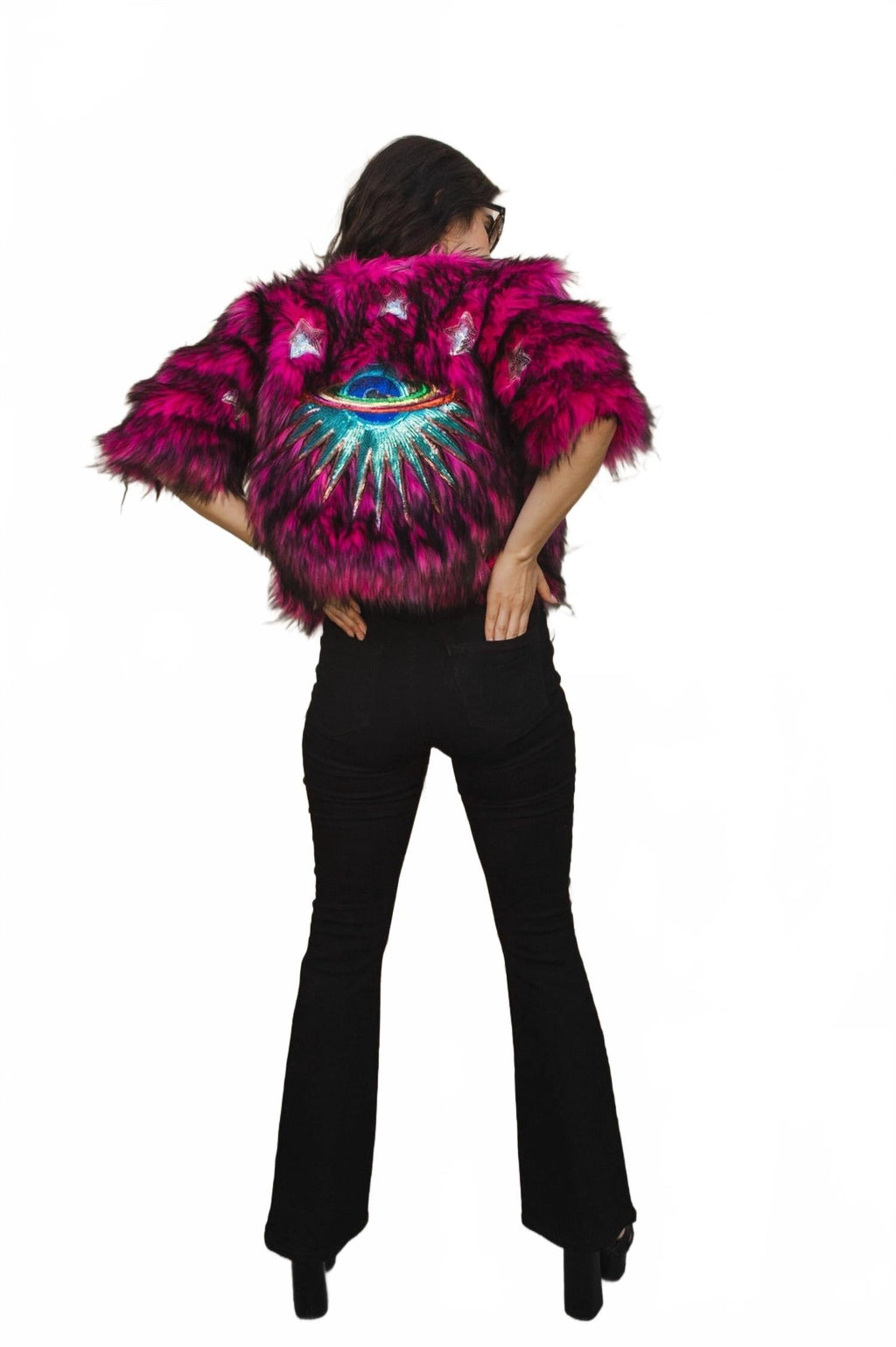 Planet Queen Faux Fur Jacket In Monster Pink
