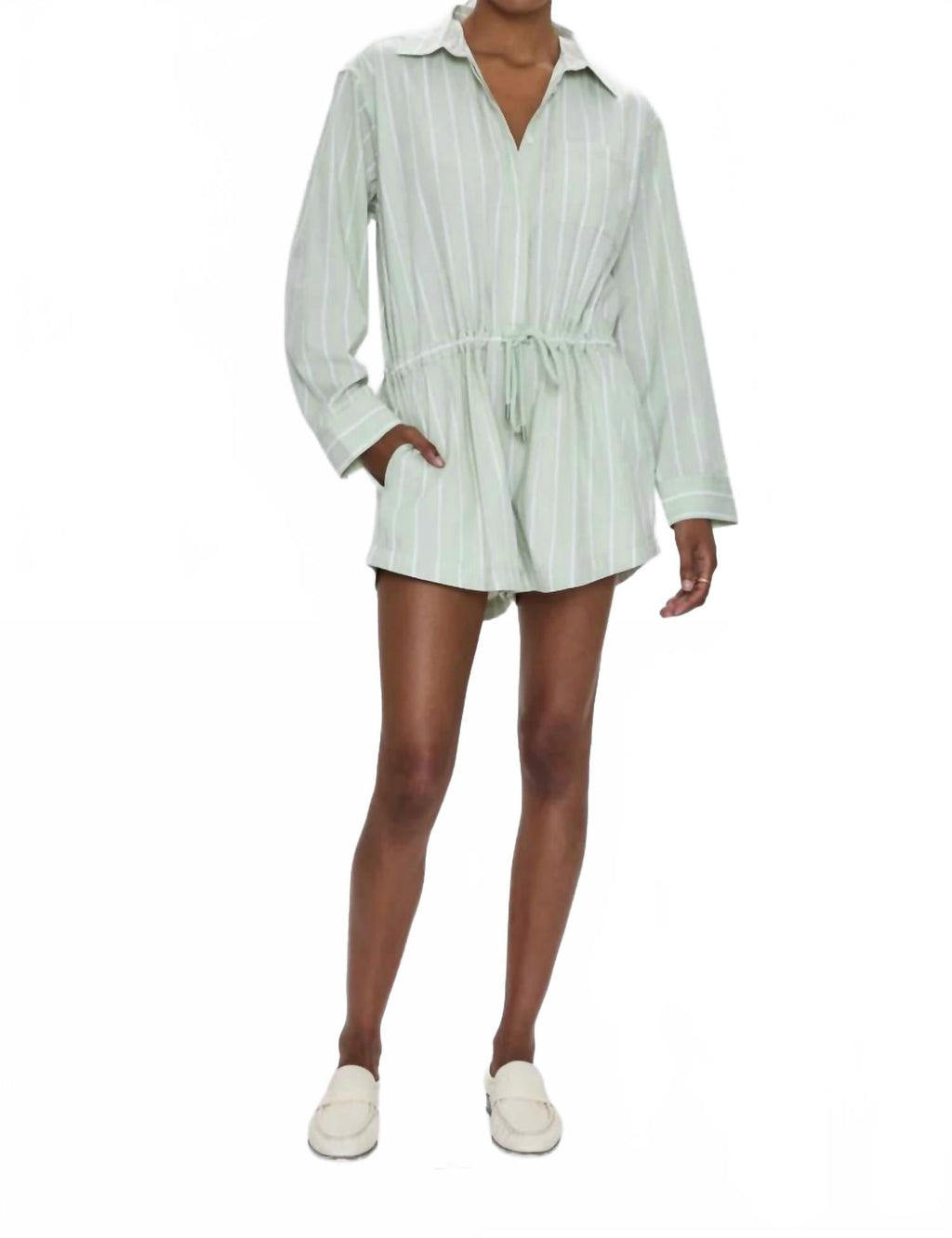 Amelie Romper In Pistachio Stripe