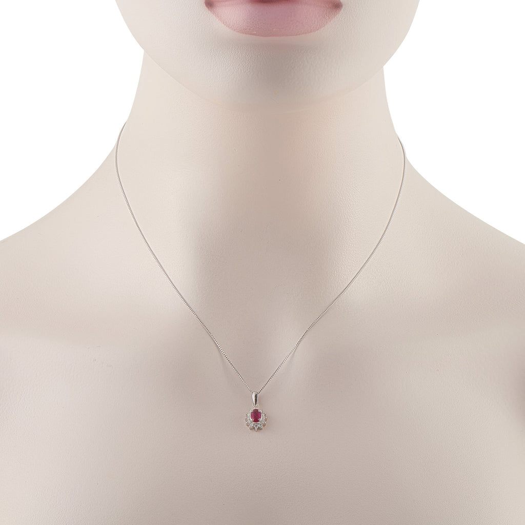 LB Exclusive Platinum 0.20ct Diamond and Ruby Pendant Necklace MF25-041326