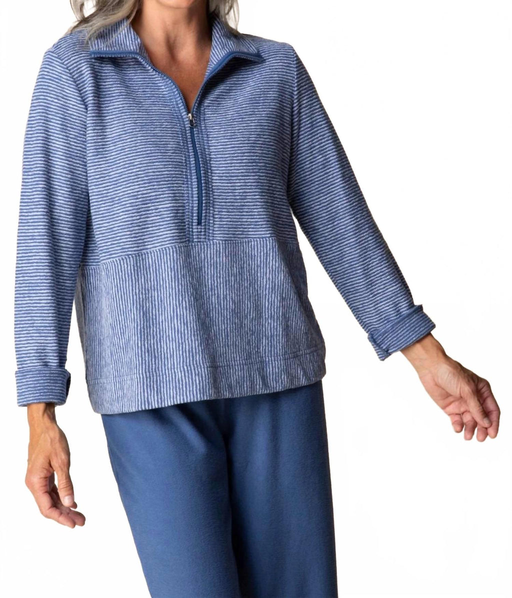 Half Zip Long Sleeve Striped Top In Marine
