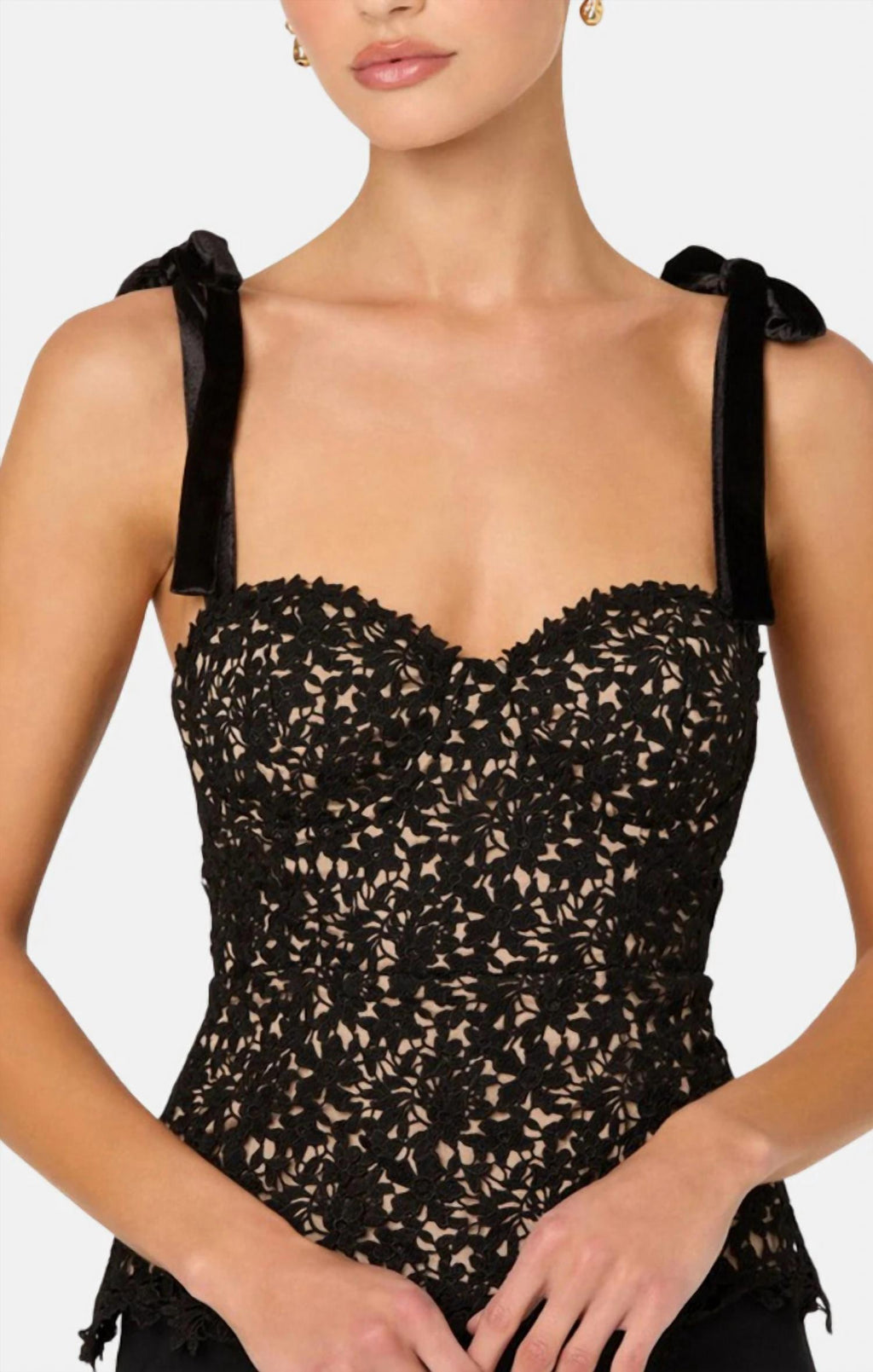 Donne Floral Lace Bustier Top In Black Nude