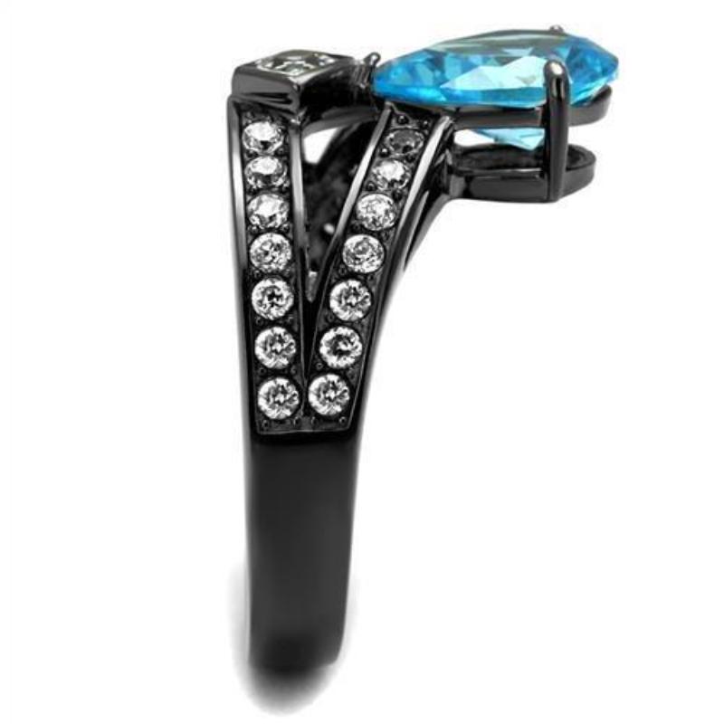 IP Light Black Stainless Steel Ring with AAA Grade CZ in Sea Blue