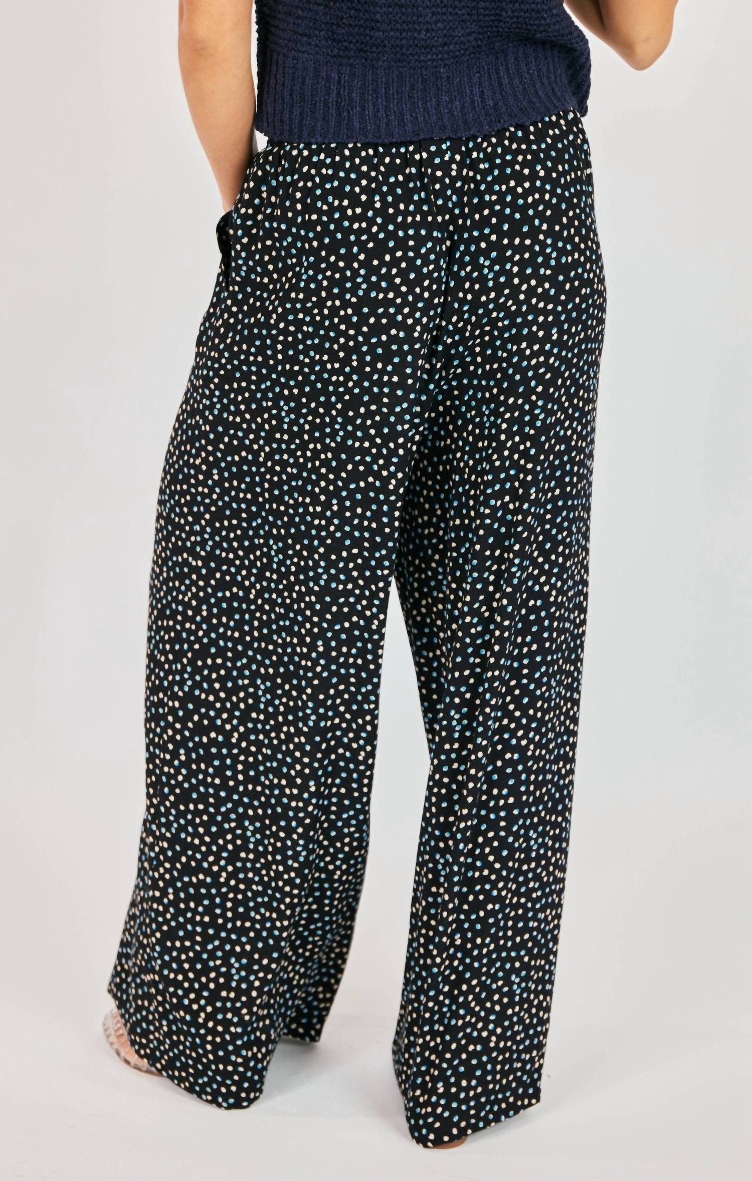 New Romance Wide Leg Polka Dot Drawstring Pants In Blue