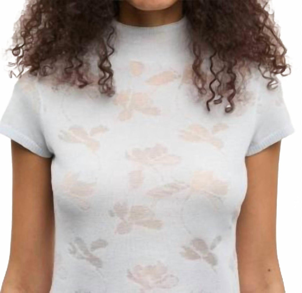 Samarine Sheer Floral Jacquard T Shirt In Illusion Blue
