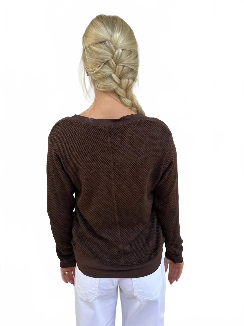 Gabrielle V-Neck Pullover Top In Mahogany