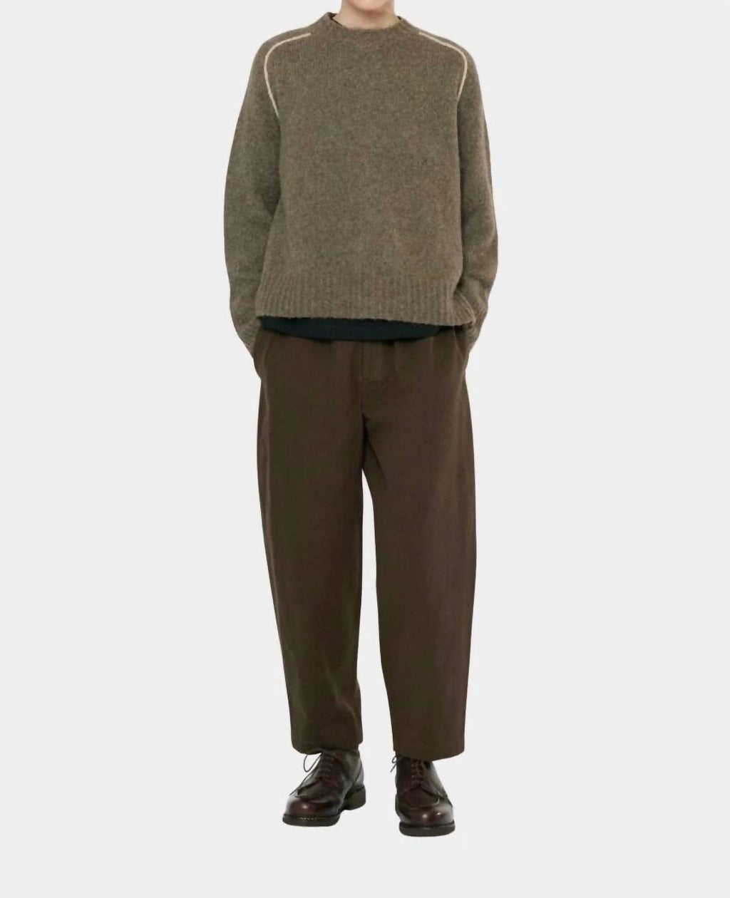 Signature Elastic Pull-Up Trousers In Taupe Brown