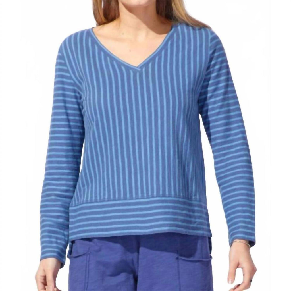 Santa Barbara Stripe Easy V Tee In Denim