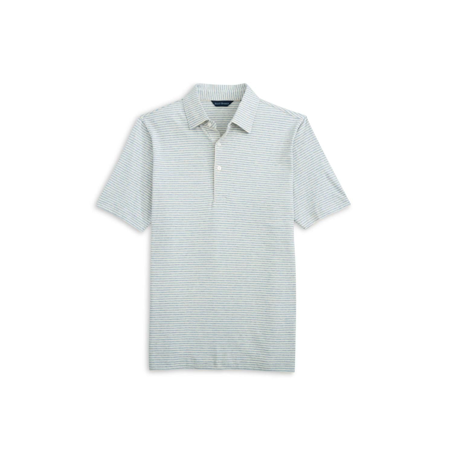 Men's Linen Blend Stripe Polo In Sky Heather