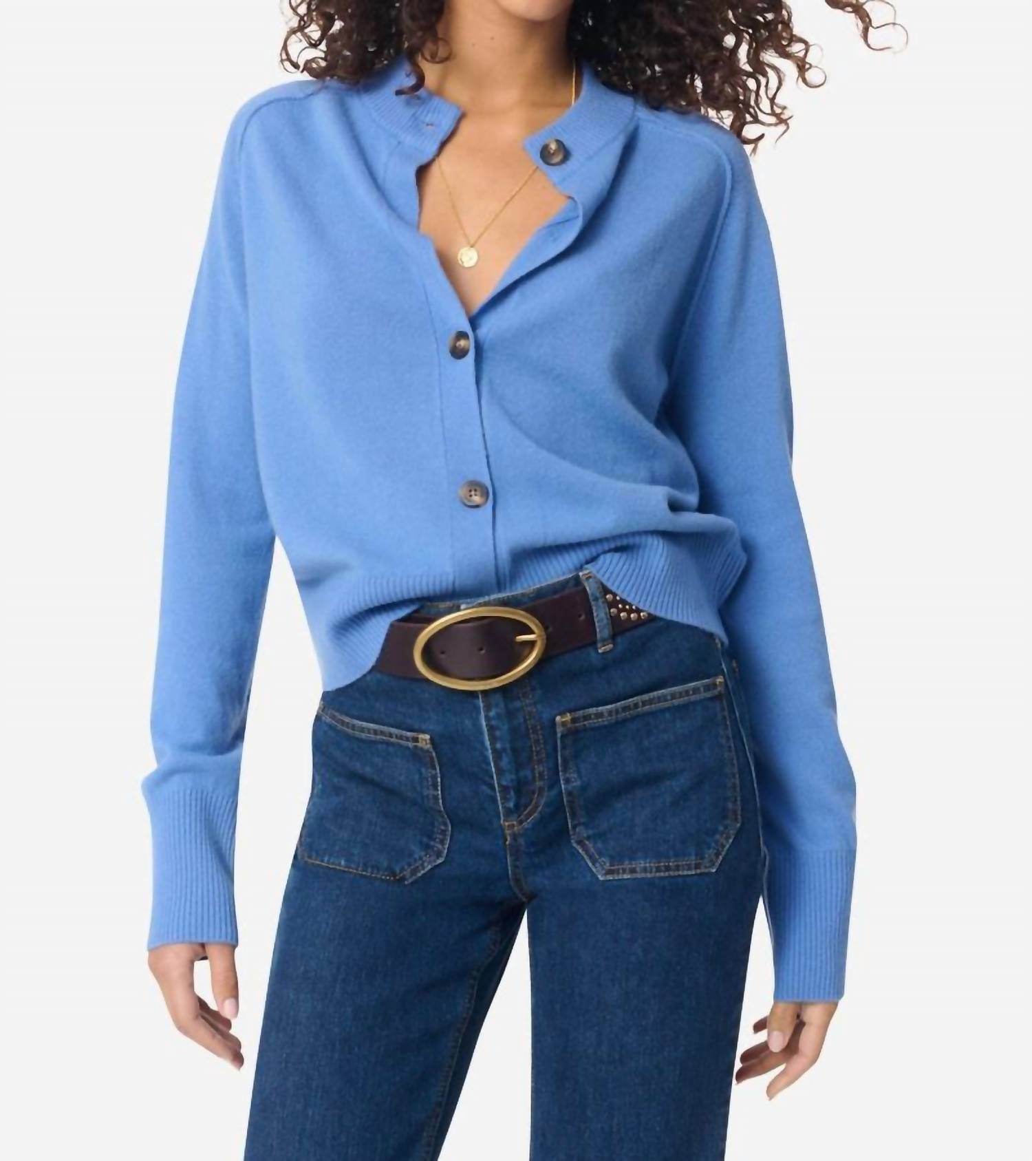 Gretel Soft Merino Wool Cardigan In Bleuet