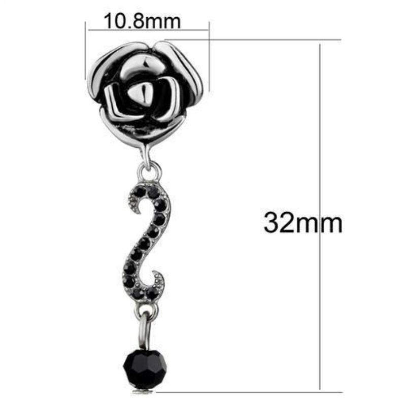 High polished (no plating) Stainless Steel Earrings with Top Grade Crystal in Jet