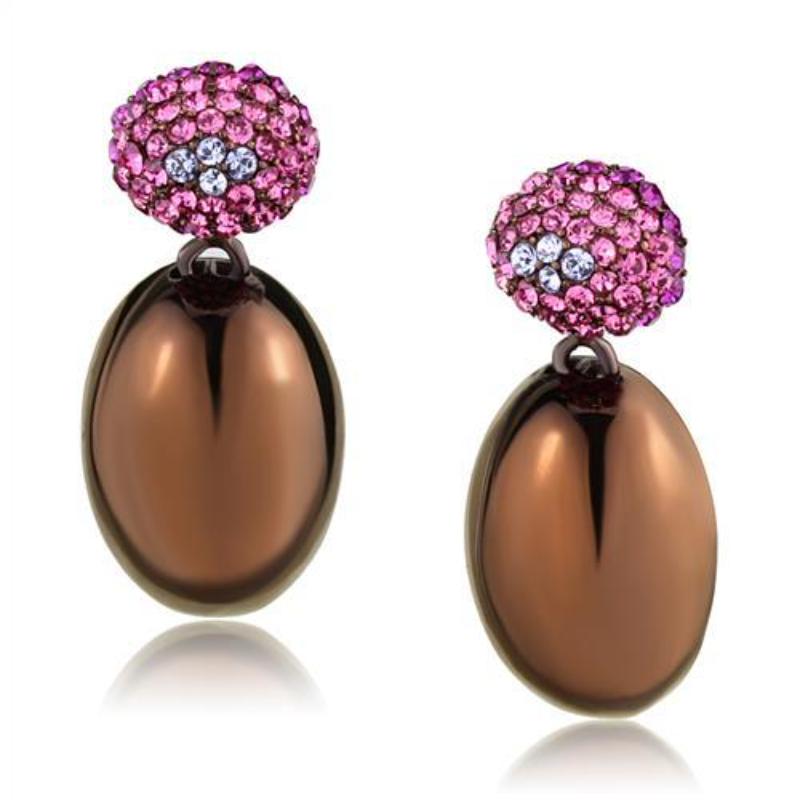 IP Coffee light Stainless Steel Earrings with Top Grade Crystal in Multi Color