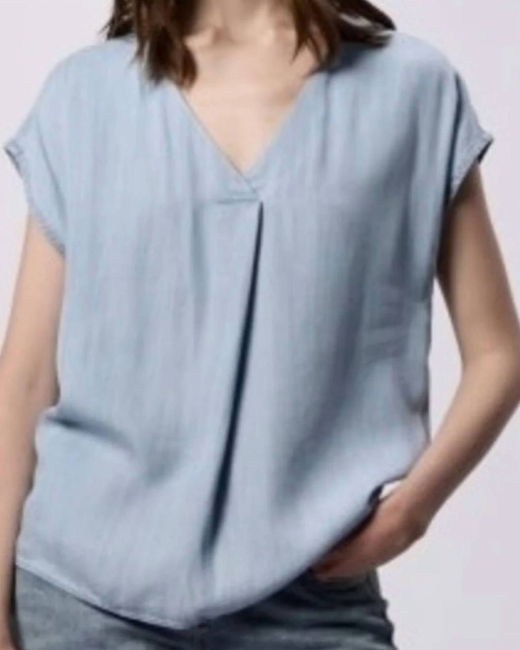Kristen V-Neck Top In Light Blue