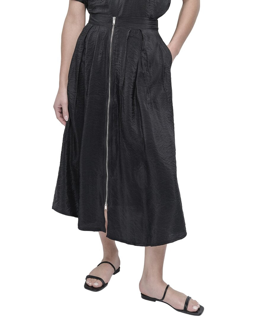 DKNY Tech Poplin Zip Front Skirt