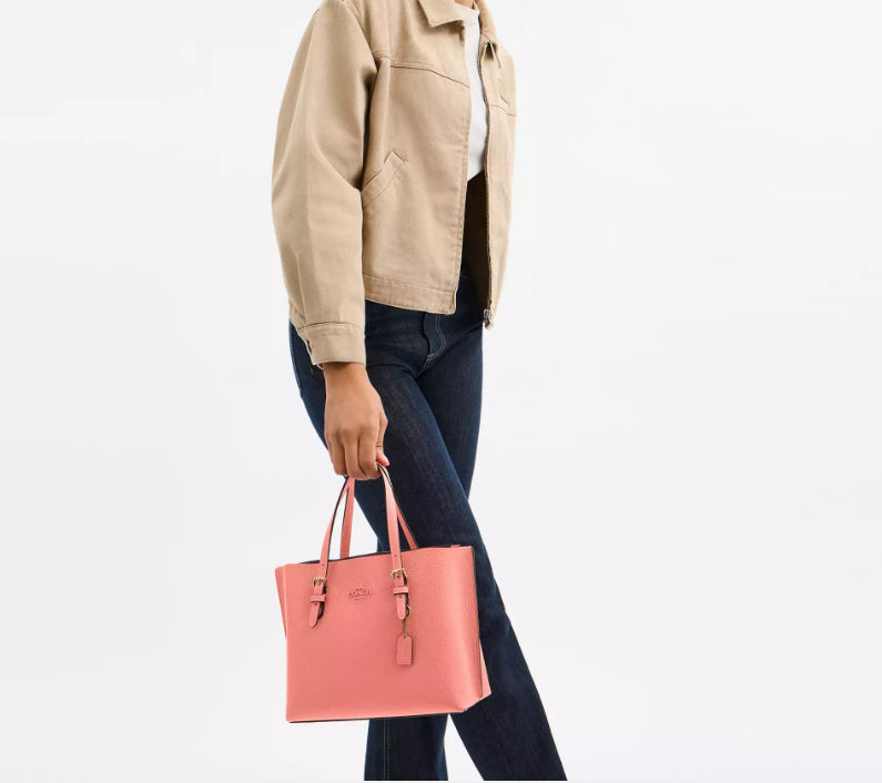 NWT Coach Leather Mollie Tote Bag 25 In Gold/Coral