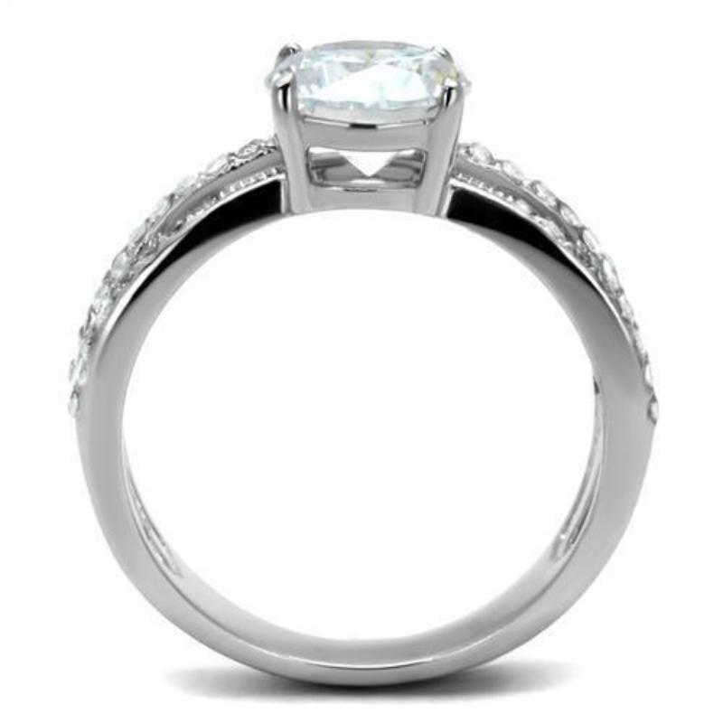 High polished (no plating) Stainless Steel Ring with AAA Grade CZ in Clear