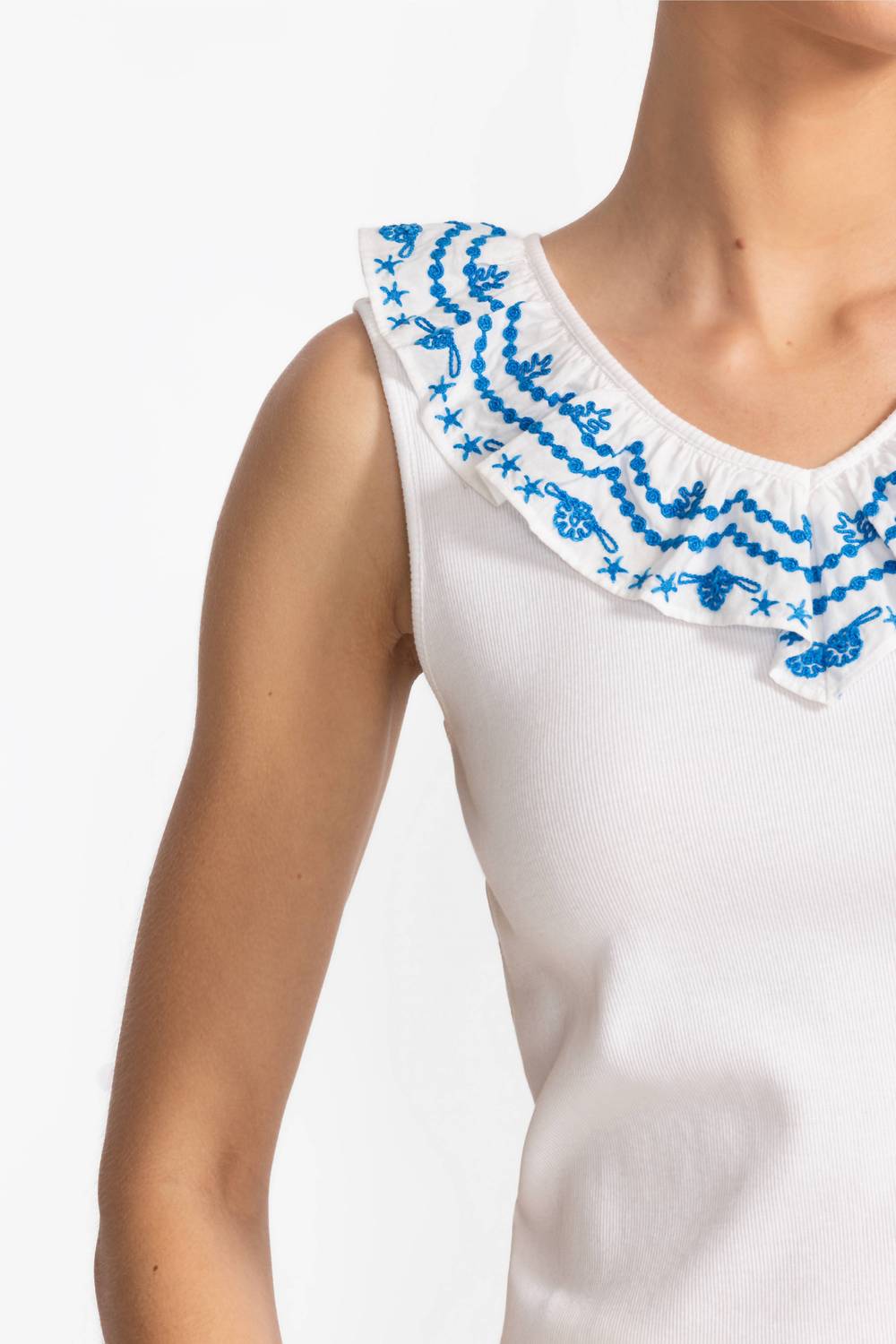 Daria Mixed Media Flutter Tank In White