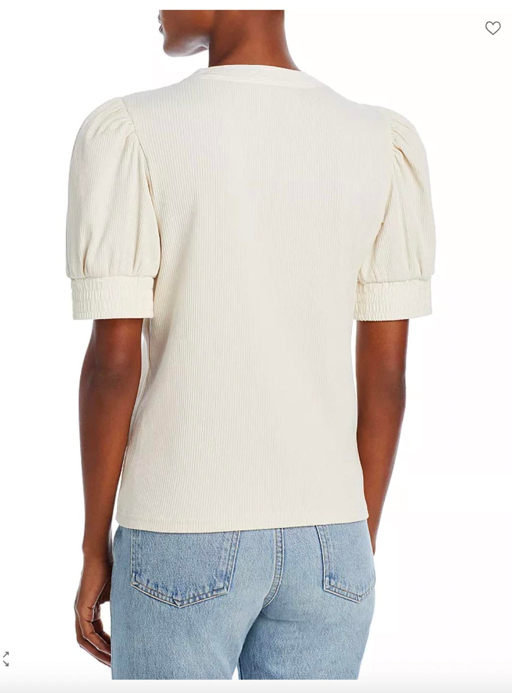 Heather V-Neck Puff Sleeve Top In Off White