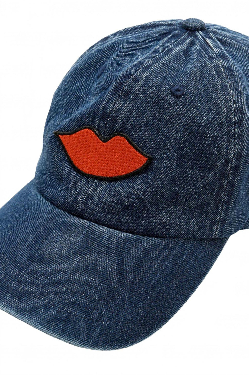 Denim Lips Patch Baseball Hat In Blue