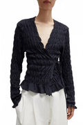 Merino Wool Gathered Cardigan In Anthracite