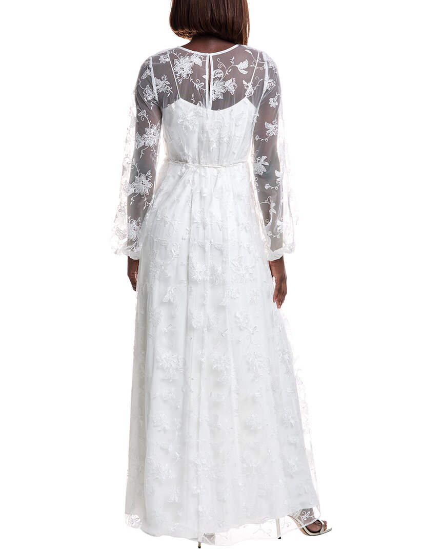 ML Monique Lhuillier Embroidered Tulle Lace Maxi Dress