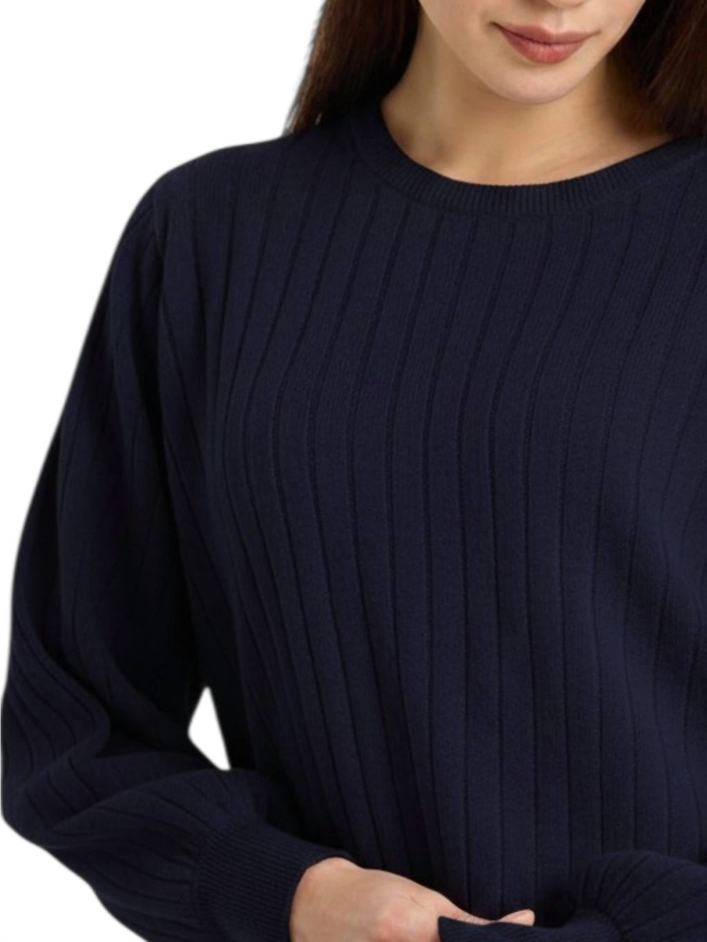 Pixie Ribbed Cashmere Crew Top In Navy