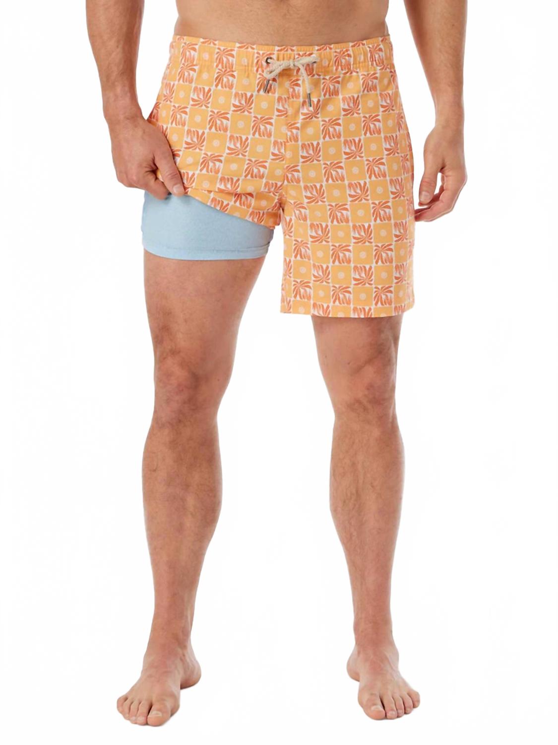 Bayberry Swim Trunks In Orange Checkered Palms
