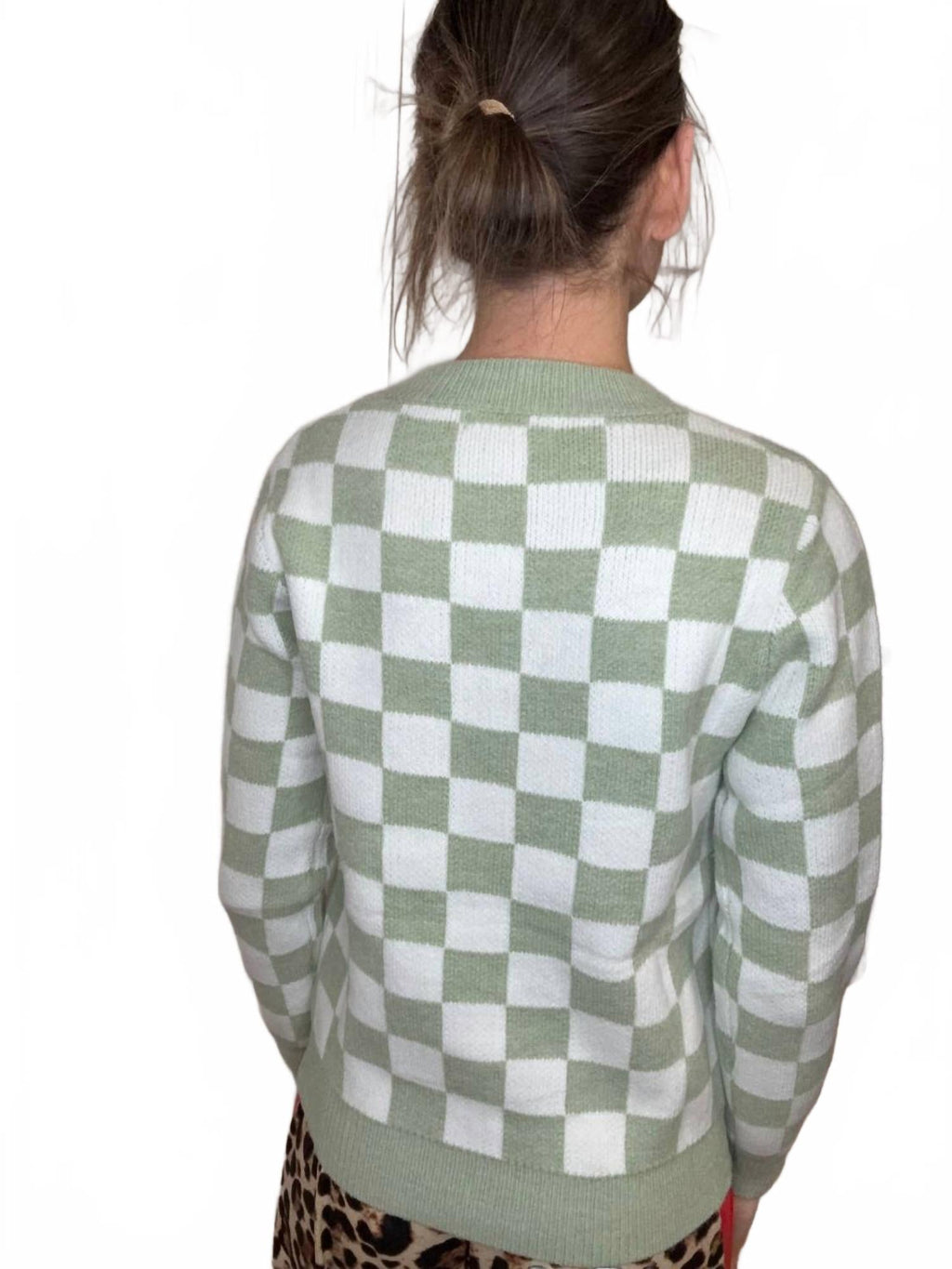 Chelsey Checkered Sweater In Green