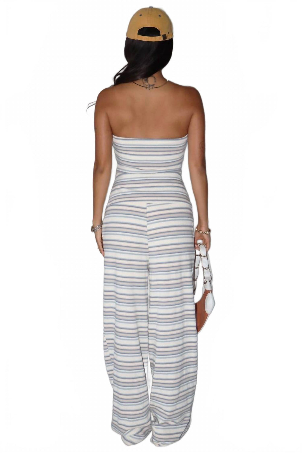 Stripe Knit Wide Leg Pants In Harbor Beige/ Blue